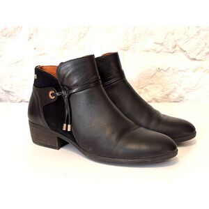 Pikolinos Daroca Black Leather Mixed Media Ankle Booties EU 38 Spain Minimalist